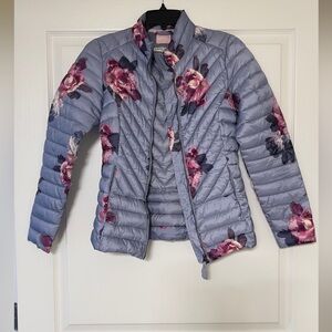 Joules Floral Puffer Jacket - Gray and Pink